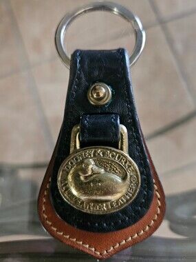 Dooney & Bourke Black & Tan Genuine Leather Key Fob with Mallord Duck Medallion